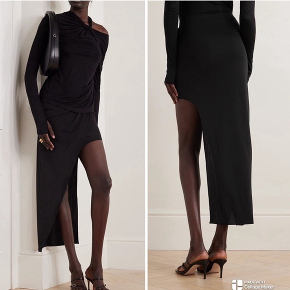 Helmut Lang Draped asymmetric stretch-jersey skirt black NWT - Picture 1 of 8